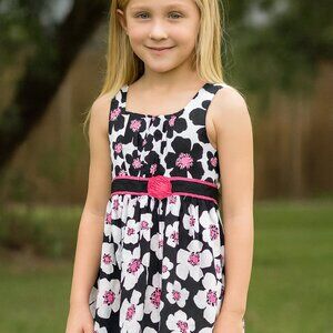 Emily West Girls Floral Sleeveless Dress Black White Pink Size 8